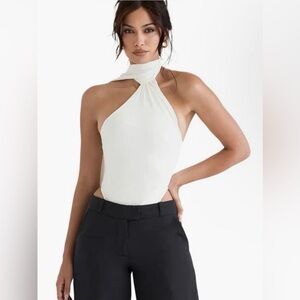 House of CB Farrah Halter Neck Satin drape bodysuit in Ivory size XS NWT